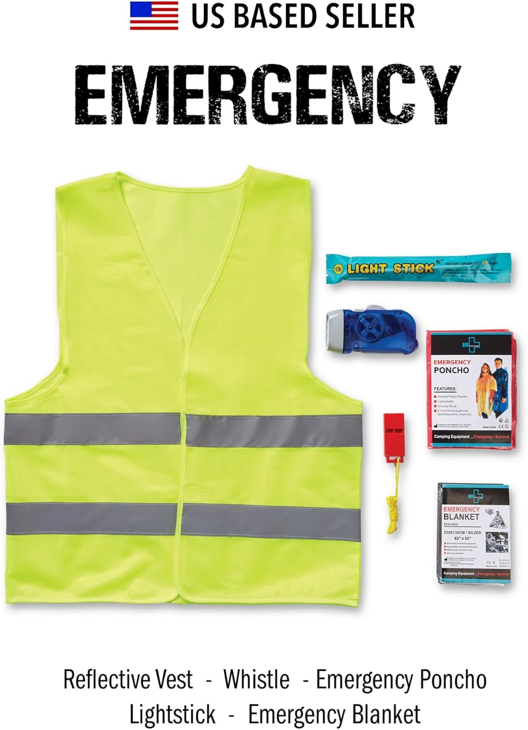 Standard Roadside Emergency Kit for Car - Car Safety Kit, Tools, First Aid, Visibility Gear & More - Perfect Roadside Assistance Kit Gift for New Drivers (62 Pc)