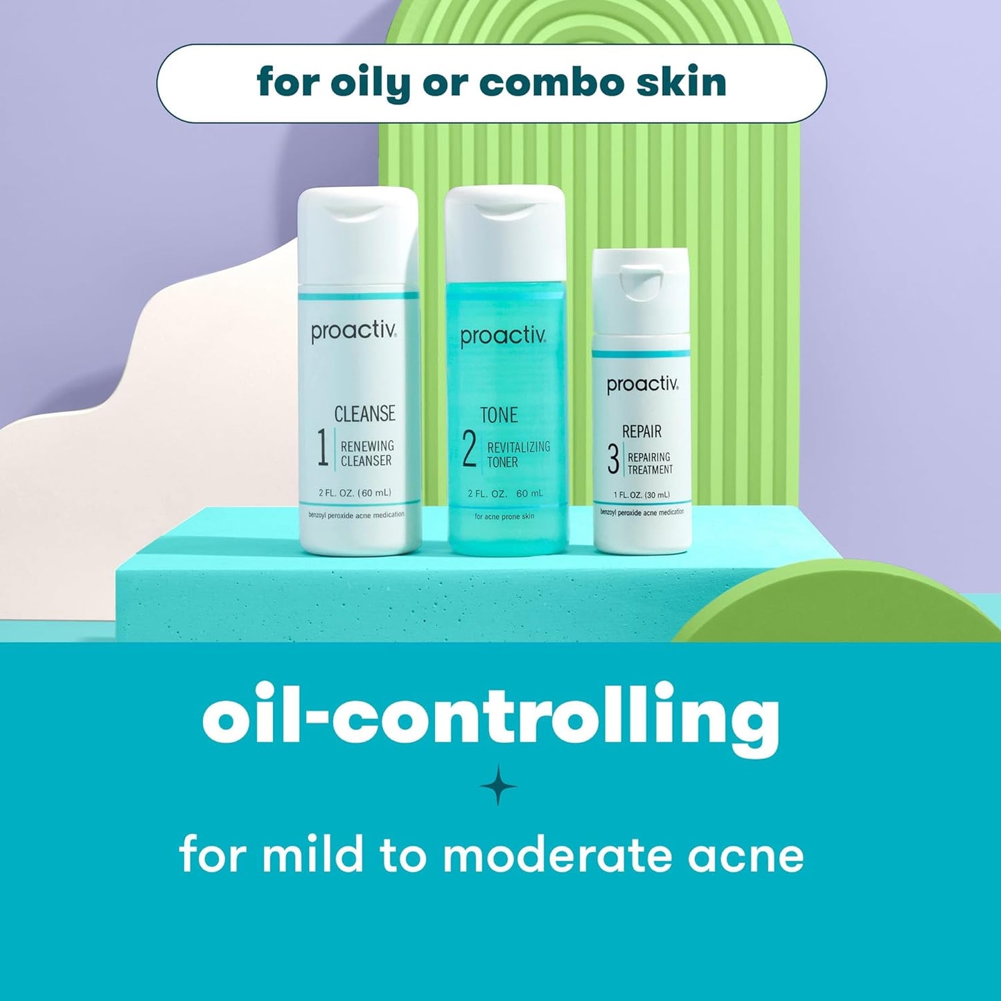 3 Step Acne Treatment - Benzoyl Peroxide Face Wash, Repairing Acne Spot Treatment for Face and Body, Exfoliating Toner - 30 Day Complete Acne Skin Care Kit
