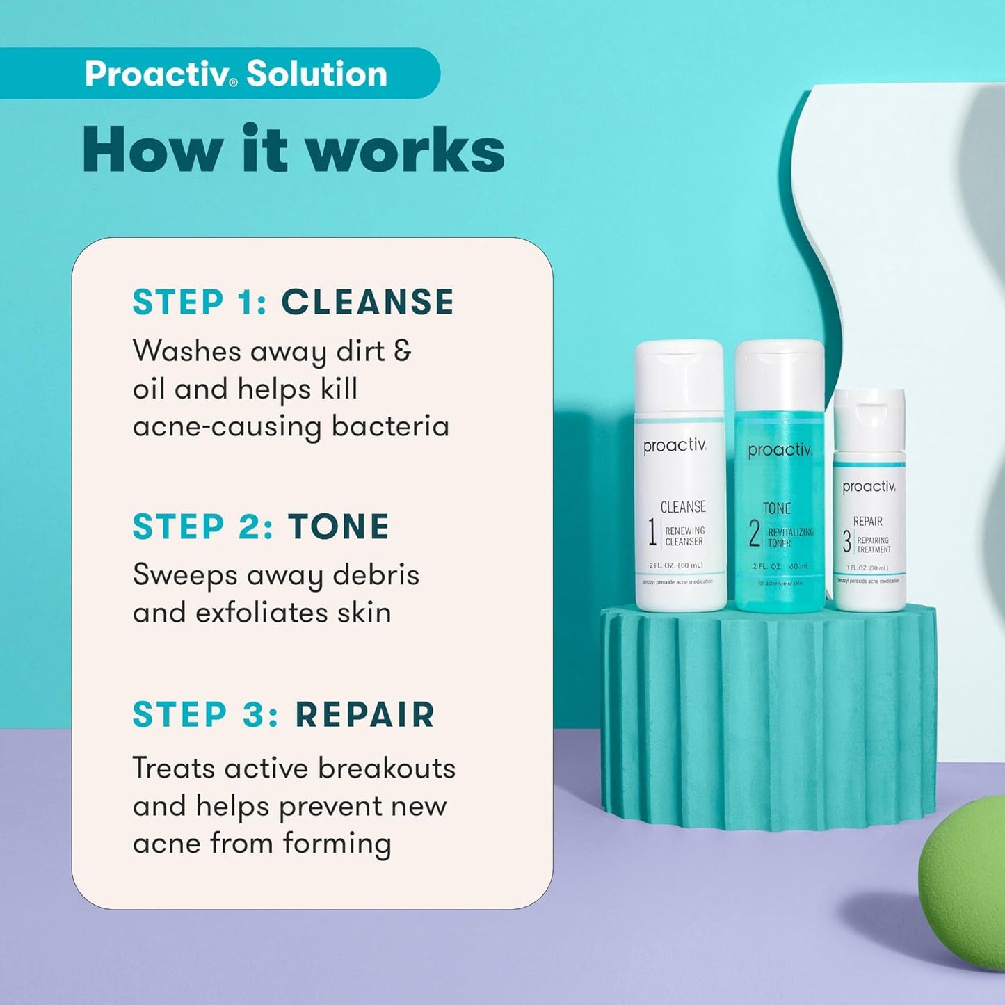 3 Step Acne Treatment - Benzoyl Peroxide Face Wash, Repairing Acne Spot Treatment for Face and Body, Exfoliating Toner - 30 Day Complete Acne Skin Care Kit