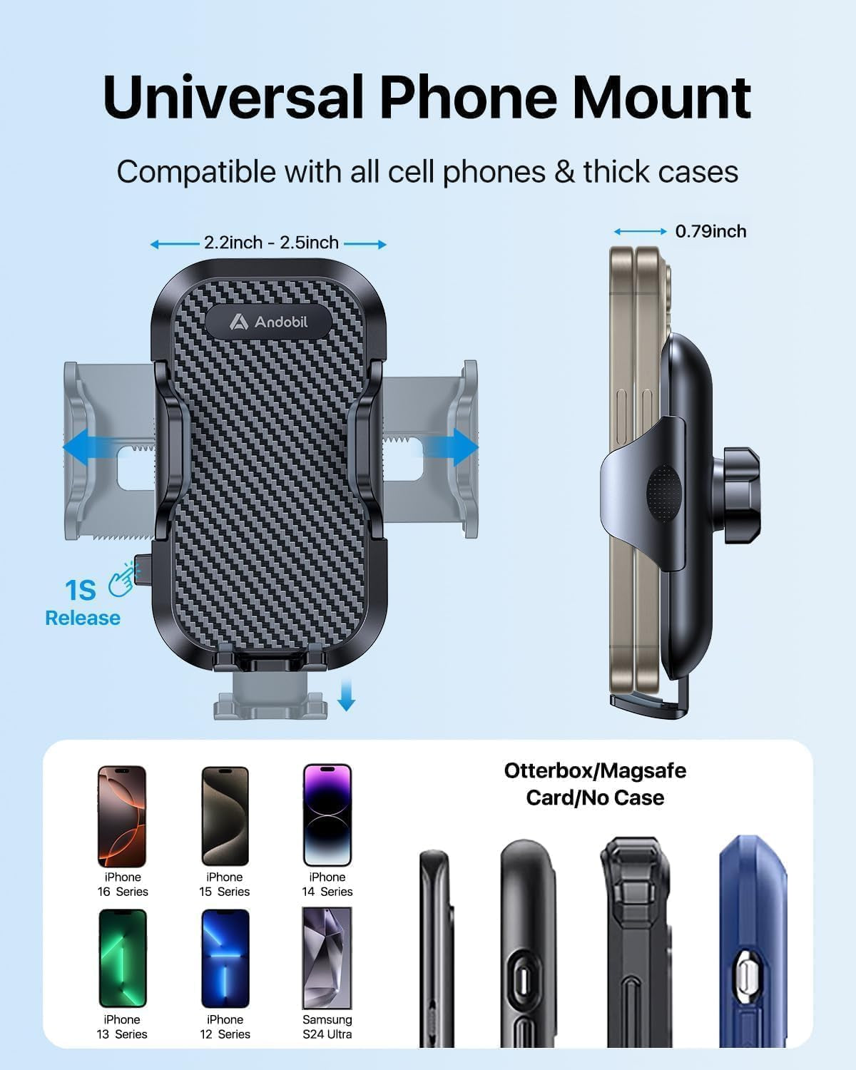 2025 Military-Grade Car Phone Holder - 85Lbs Strongest Suction Patent Certs Car Phone Mount, Ultimate Dashboard/Windshield/Vent Cellphone Holder Truck Stand for Iphone 16 15 Pro Max 14 Samsung