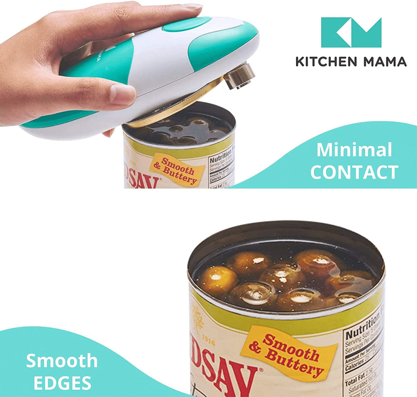 Auto Electric Can Opener: Open Your Cans with a Simple Press of Button - Automatic, Hands Free, Smooth Edge, Food-Safe, Battery Operated, YES YOU CAN (Teal)