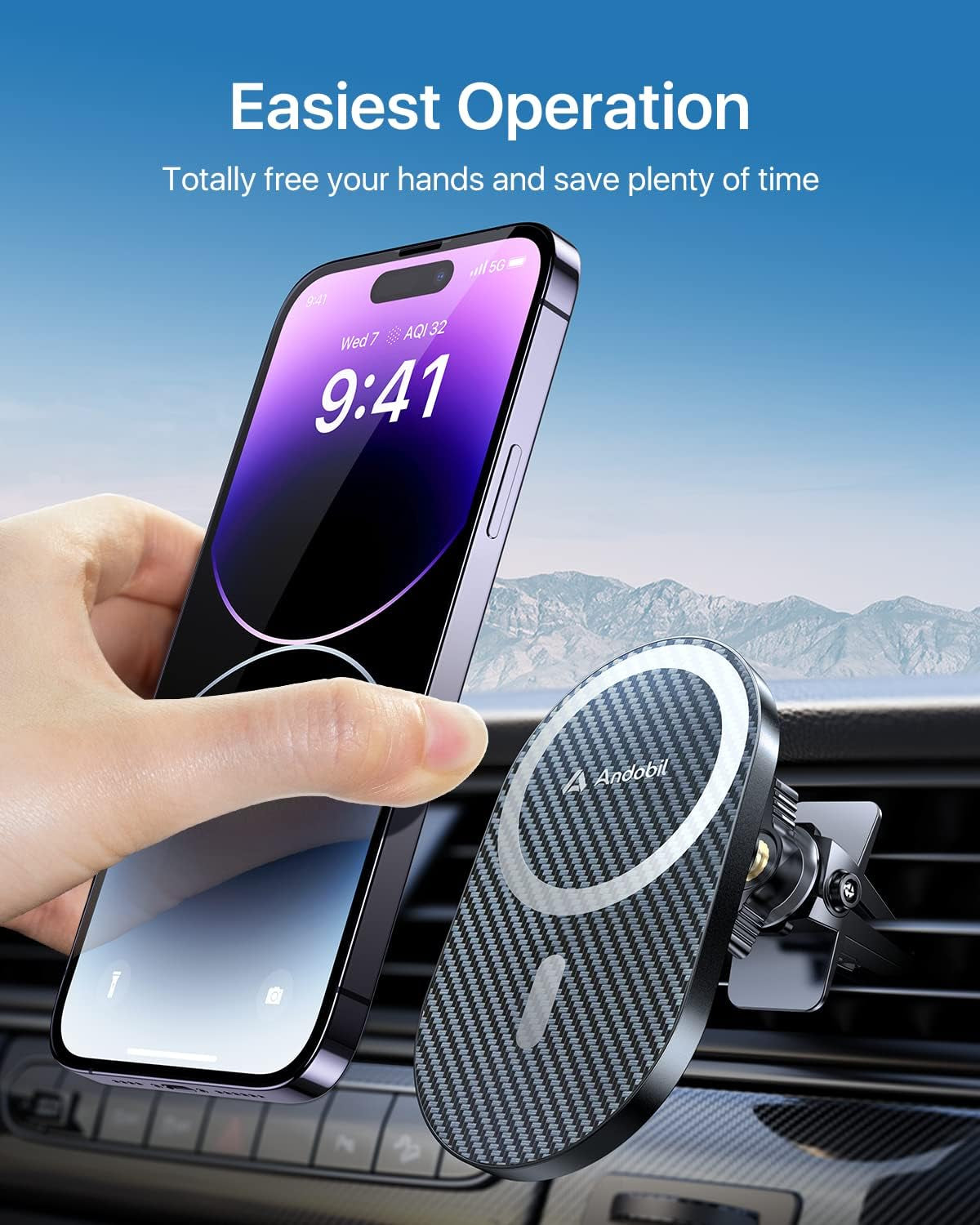 Upgraded for Magsafe Car Mount Pro [Strongest Magnet, Big Phone Friendly] 360° Rotation Magnetic Phone Holder for Car Vent Suitable for Iphone 16/15/14 Pro Max Samsung S25/S24 (Carbon Fiber)