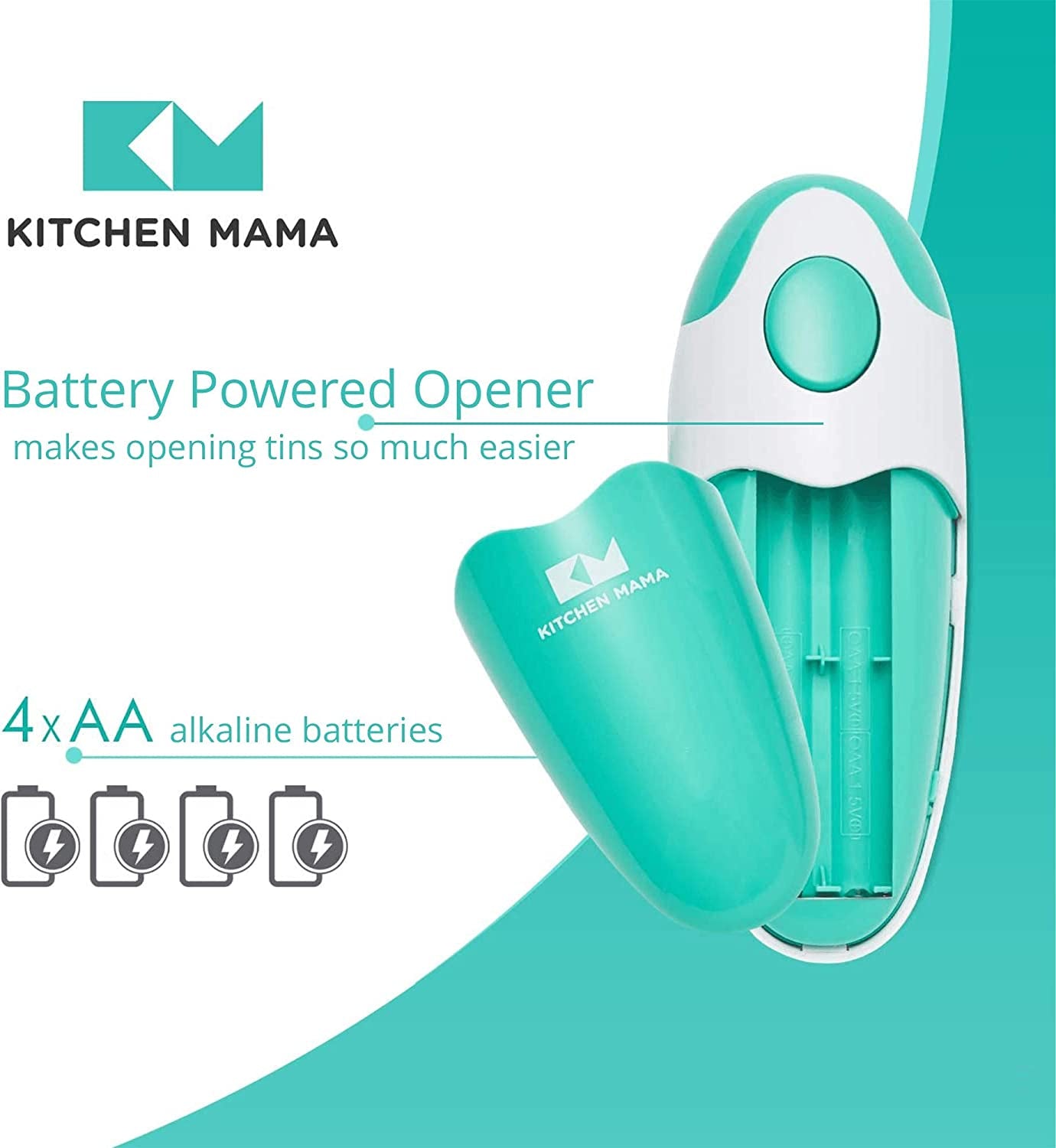 Auto Electric Can Opener: Open Your Cans with a Simple Press of Button - Automatic, Hands Free, Smooth Edge, Food-Safe, Battery Operated, YES YOU CAN (Teal)