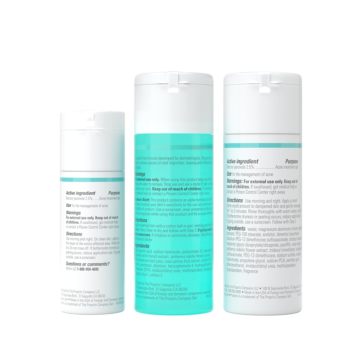3 Step Acne Treatment - Benzoyl Peroxide Face Wash, Repairing Acne Spot Treatment for Face and Body, Exfoliating Toner - 30 Day Complete Acne Skin Care Kit