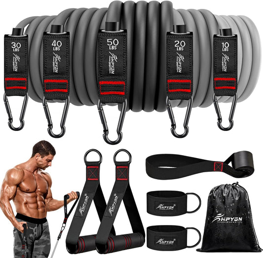 Ultimate Resistance Bands Set with Handles, Door Anchor & Ankle Straps for Heavy Resistance Training, Physical Therapy, and Home Workouts