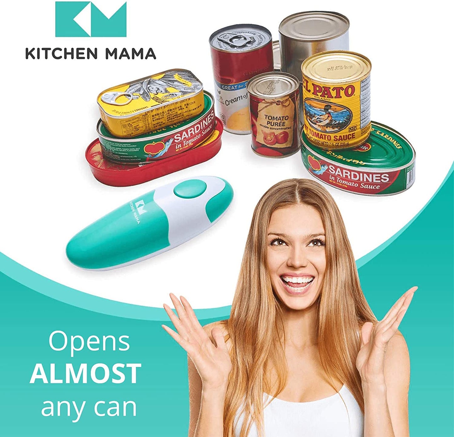 Auto Electric Can Opener: Open Your Cans with a Simple Press of Button - Automatic, Hands Free, Smooth Edge, Food-Safe, Battery Operated, YES YOU CAN (Teal)