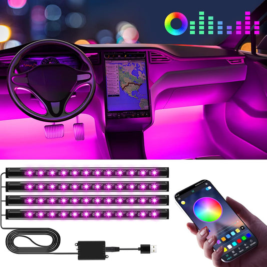 Car LED Strip Lights, Car Accessories for Women Men, Gifts for Men Him, Led Lights for Car Decor, APP Control inside with USB Port, Music Sync Color Change Lights for Jeep Truck, 12V