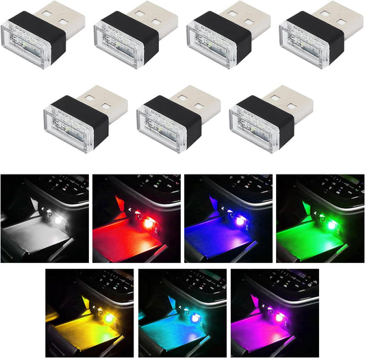 7 PCS USB LED Car Interior Atmosphere Lamp, Plug-In USB Decor Night Light, Portable Auto Ambient Lighting Kit, Universal Vehicle Interior Accessories for Most Cars (Multi-Color)